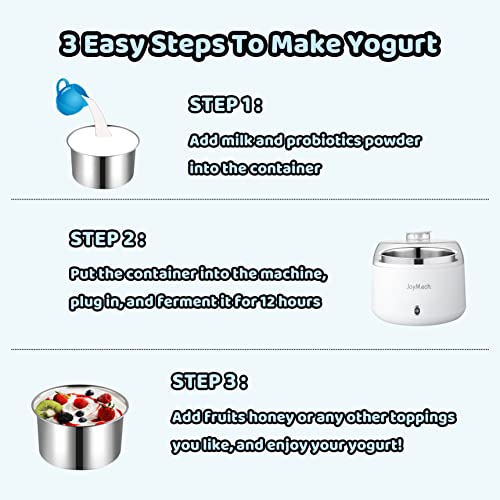 Compact Greek Yogurt Maker with Temperature Management - 1 Quart Stainless Metal Container for Home made Natural Yogurt