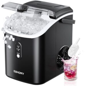 EUHOMY Moveable Countertop Nugget Ice Maker with Deal with, Produces Ice in 6 Minutes, 34lbs Every day Capability, Detachable Prime Cowl, Self-Cleansing Characteristic, Consists of Basket and Scoop