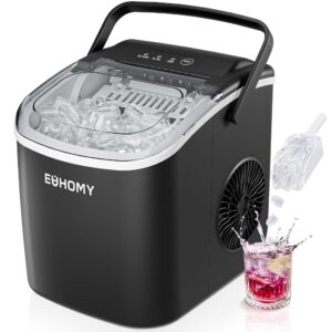 EUHOMY Moveable Ice Maker with Deal with – Produces 26lbs of Ice in 24 Hours, 9 Ice Cubes Prepared in 6 Minutes, Options Auto-Cleansing, Consists of Basket and Scoop, Supreme for