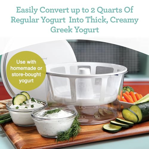 Euro Delicacies GY50 Greek Yogurt Maker with Extremely-Advantageous Mesh Strainer Basket, BPA-Free, Patented Strainer for Home made Greek Yogurt (White)