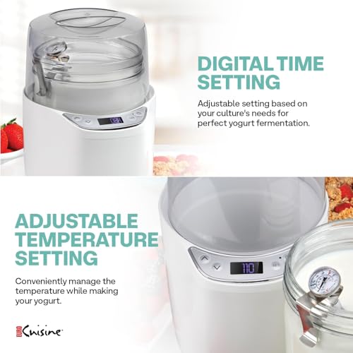 Euro Delicacies YM260 Probiotic and Greek Yogurt Maker with 2 Quart (64 Oz.) Glass Jar, White, 2025 Version, Options Adjustable Time and Temperature Management