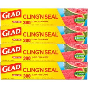 Glad Cling N Seal Plastic Meals Wrap, 300 Sq Ft Roll – 4 Pack (Packaging Might Differ)