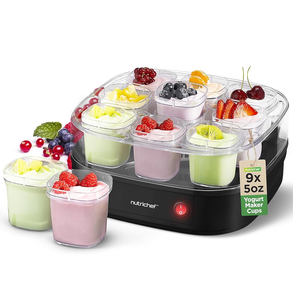 Nutrichef Computerized Yogurt Maker – 9 Cup Capability | Comes with 9 Reusable 5 ozCups with Lids & Yogurt Rack for Simple Storage | Produces As much as 45 ozof Yogurt | Splendid for Making…