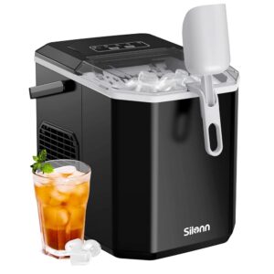 Silonn Transportable Countertop Ice Maker with Carry Deal with, Self-Cleansing Perform, Contains Basket and Scoop, Produces 9 Ice Cubes in 6 Minutes, 26 lbs Every day Capability, Good for…